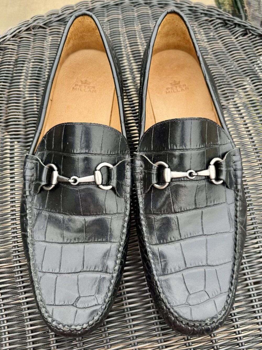 Peter Millar Men's Black Crocodile-Embossed Leather Bit Loafers Size 13M